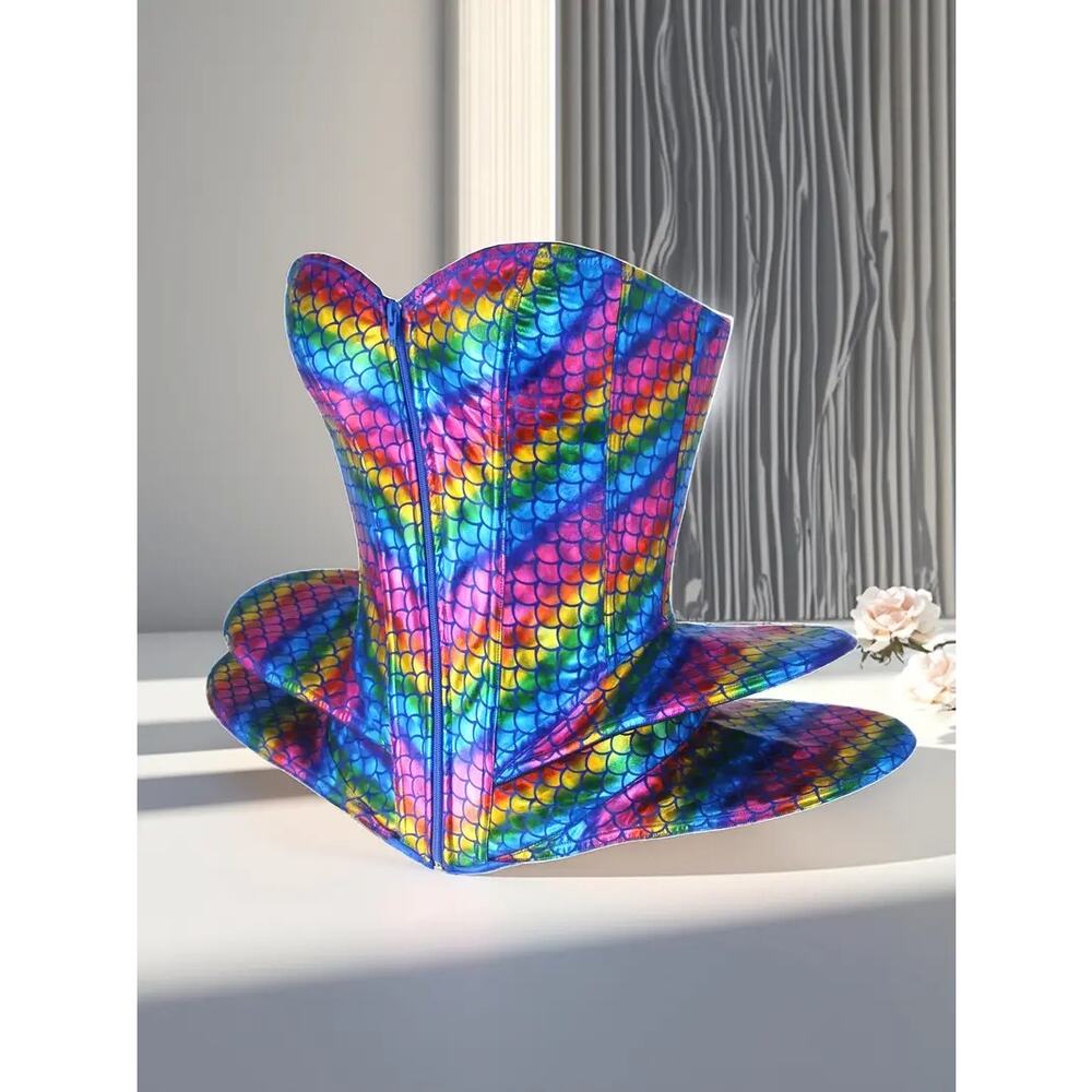 Rainbow Mermaid Scale Corset Top Holographic Festival Bustier, S, M, L, XL